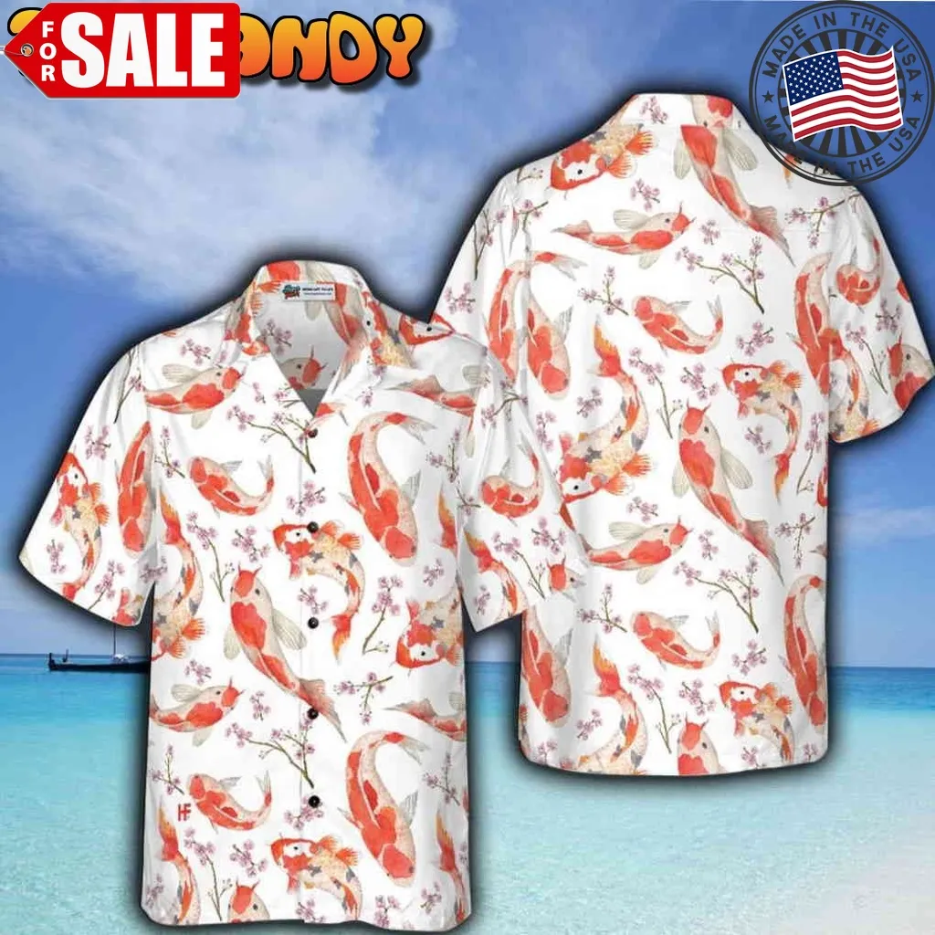 Koi Fish And Cherry Blossom Hawaiian Shirt Size up S to 5XL