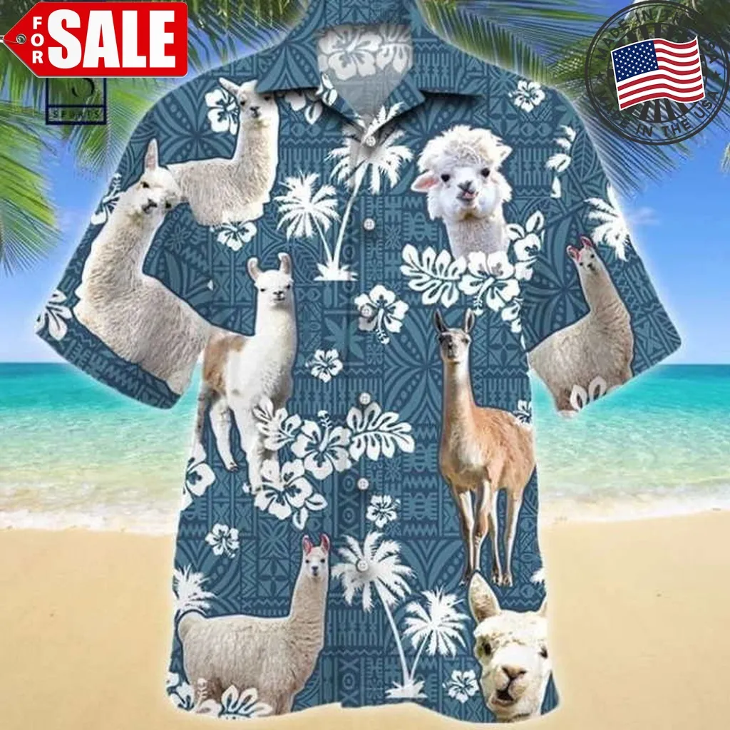 Llama Blue Tribal Pattern Hawaiian Shirt Size up S to 5XL