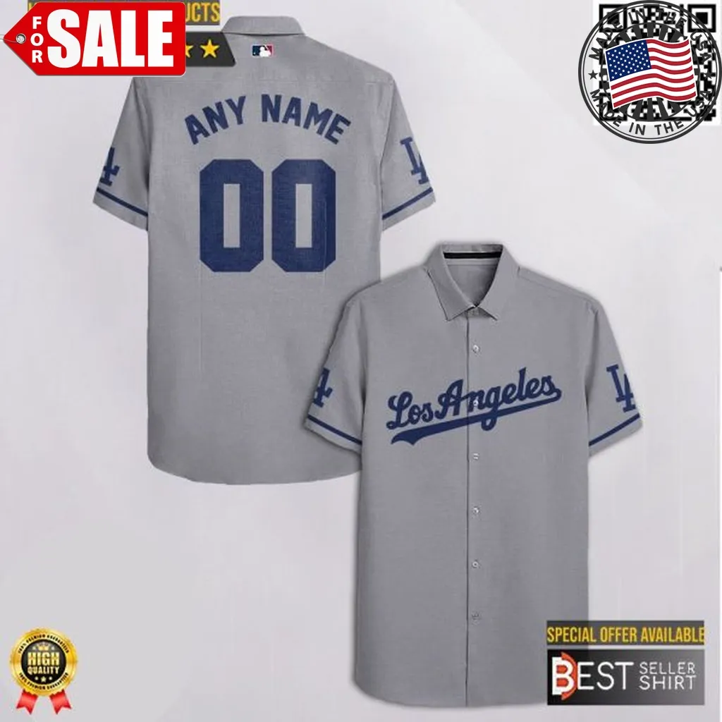 Los Angeles Dodgers Logo Hawaiian Shirt Cheap Men Dodgers Baseball Apparel Custom Shirt Grey Size up S to 5XL