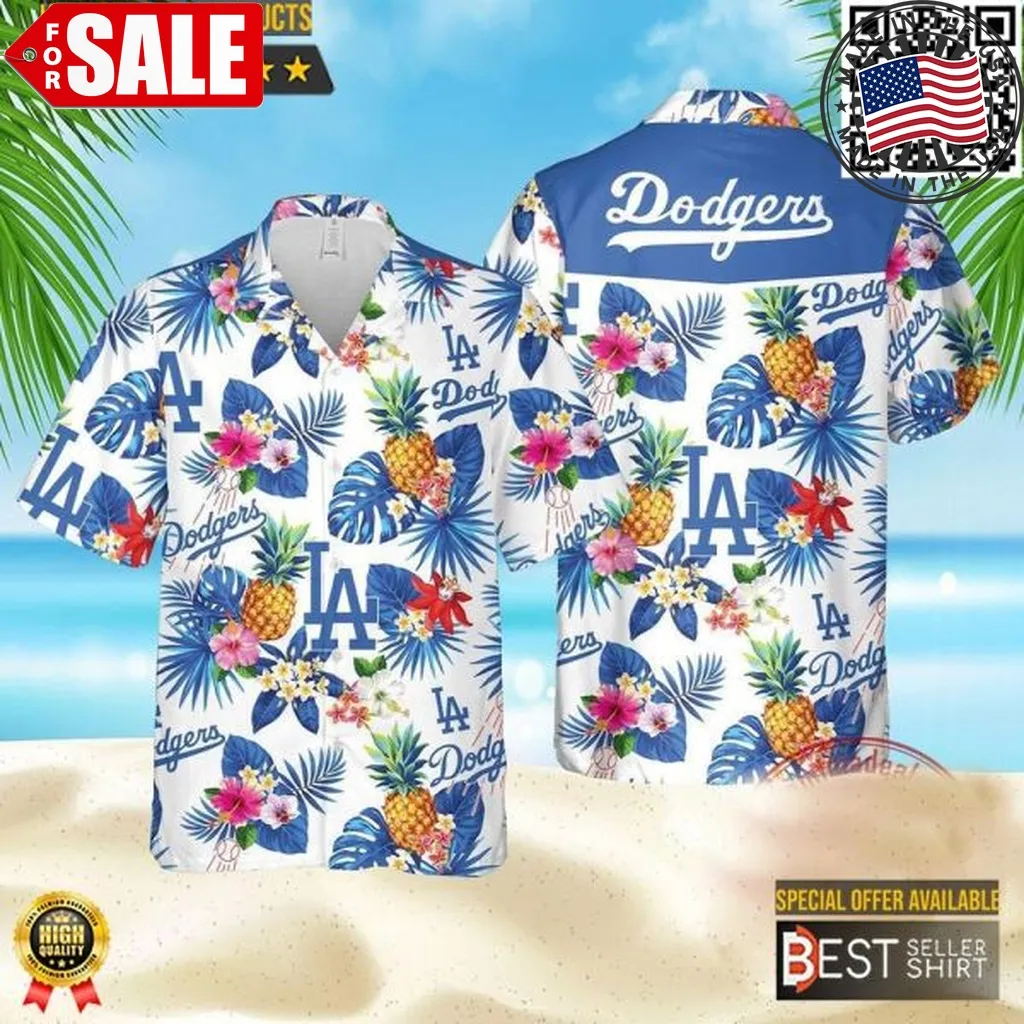Los Angeles Dodgers Logo Hawaiian Shirt Men Dodgers Baseball Apparel Pineapple Tropical Plus Size
