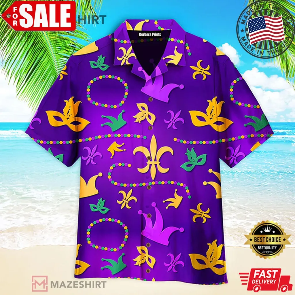 Mardi Gras Aloha Hawaiian Shirt Size up S to 5XL