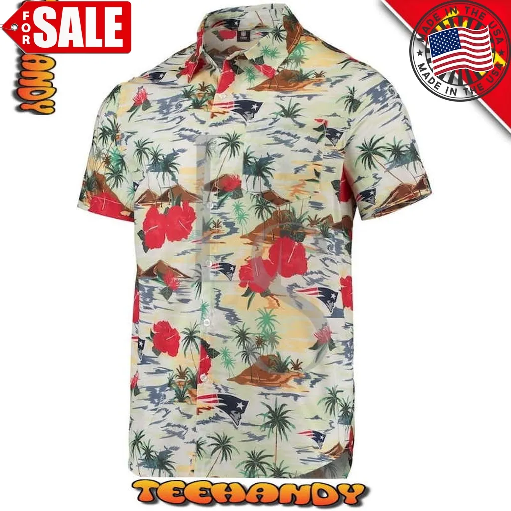 New England Patriots Cream Paradise Floral Hawaiian Shirt