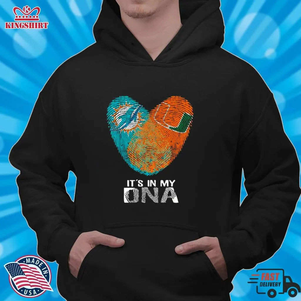 Dolphins Hurricanes ItS In My Dna Heart Fingerprints Shirt