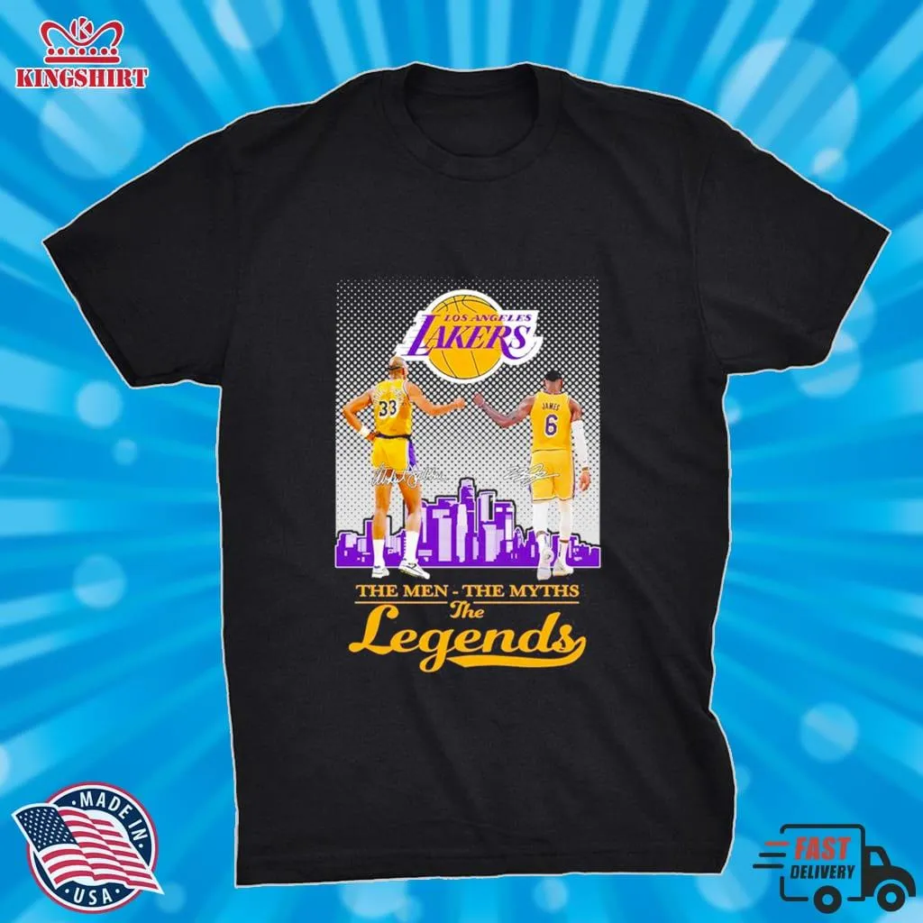 Los Angeles Lakers Abdul Jabbar And Lebron James The Men The Myth The Legends Signatures Shirt