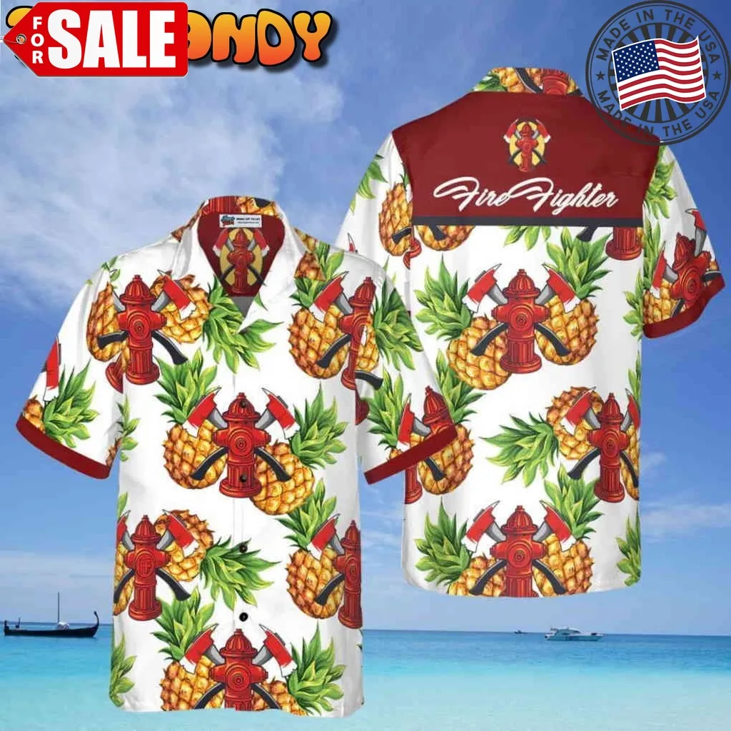 Pineapple Seamless Pattern Firefighter Hawaiian Shirt