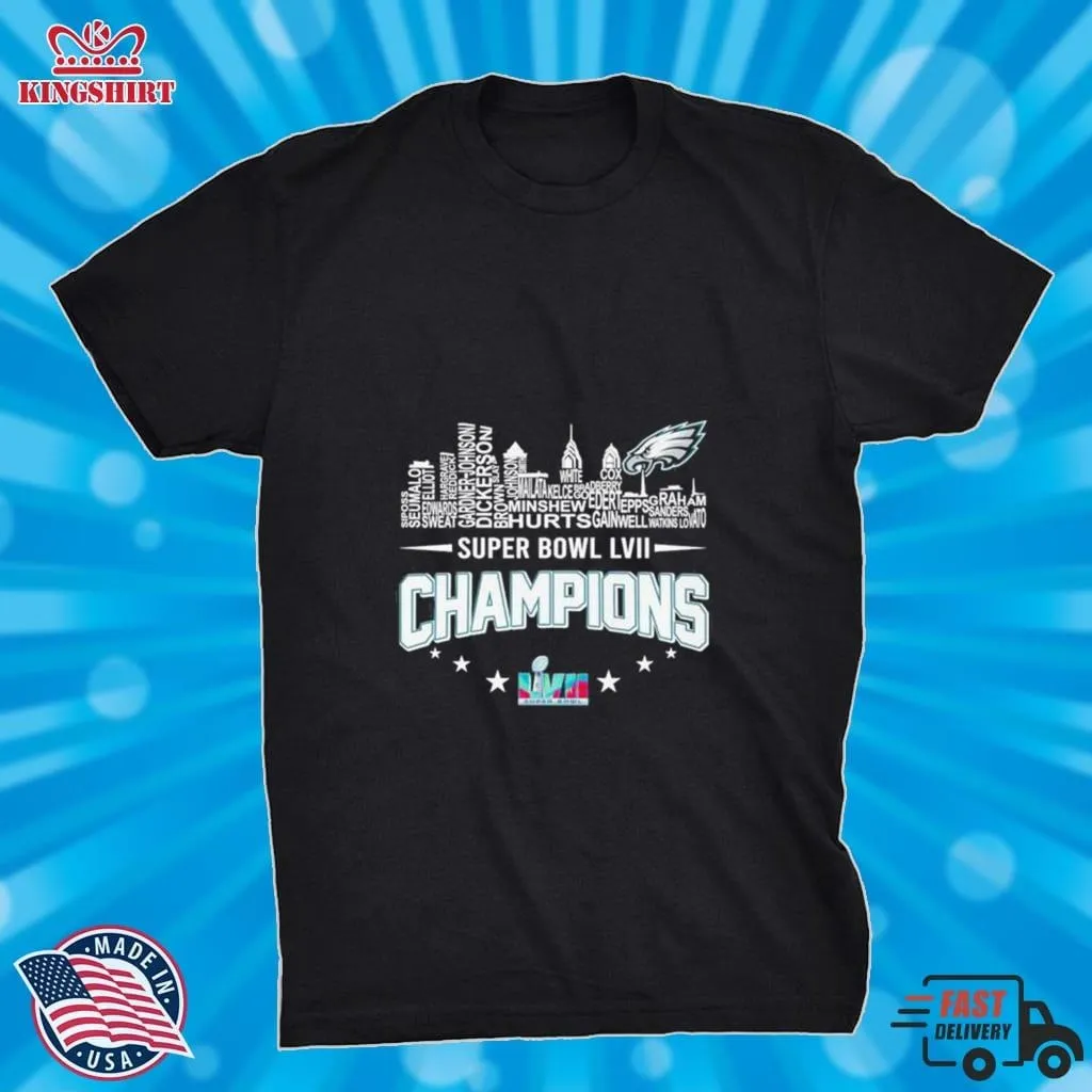 Philadelphia Eagles Players City Skyline Super Bowl Lvii 2023 Champions Shirt Size up S to 4XL Dad