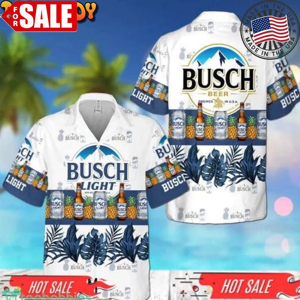 Tropical Pineapple Busch Light Short Sleeve Hawaiian Shirt And Short