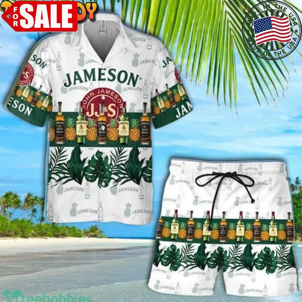 Tropical Pineapple Jameson Whiskey Short Sleeve Hawaiian Shirt And Short