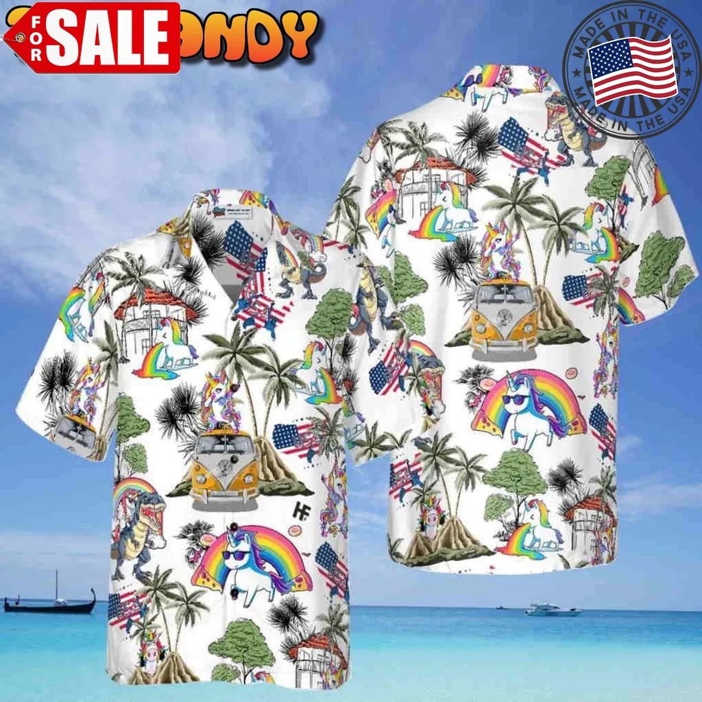 Unicorn American Flag Hawaiian Shirt