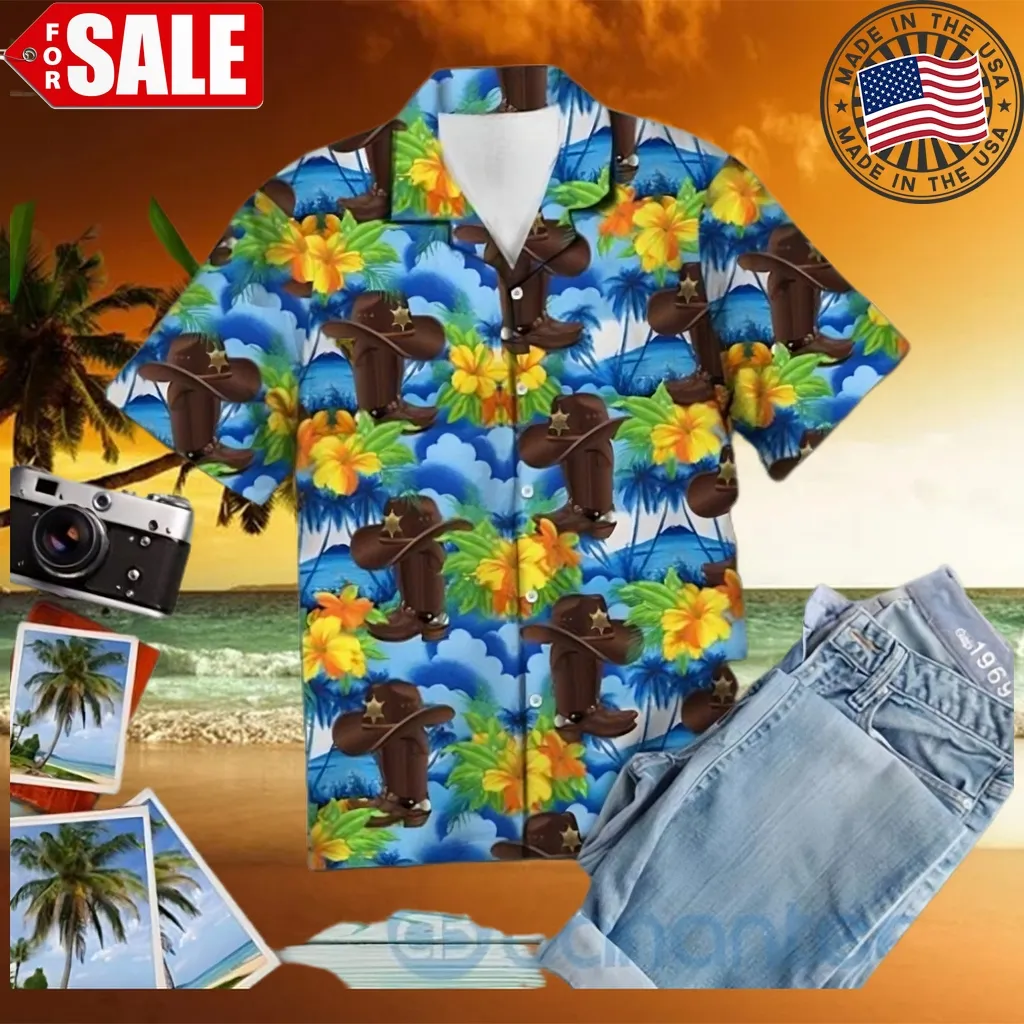 Vintage Cowboy Hibiscus Tropical Hawaiian Shirt