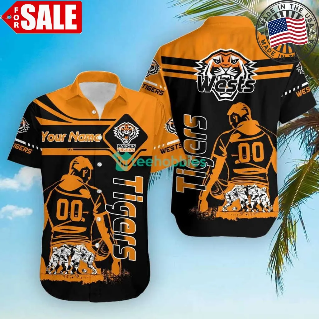 Wests Tigers Nrl Custom Name And Number Pentagon Style Hawaiian Shirt