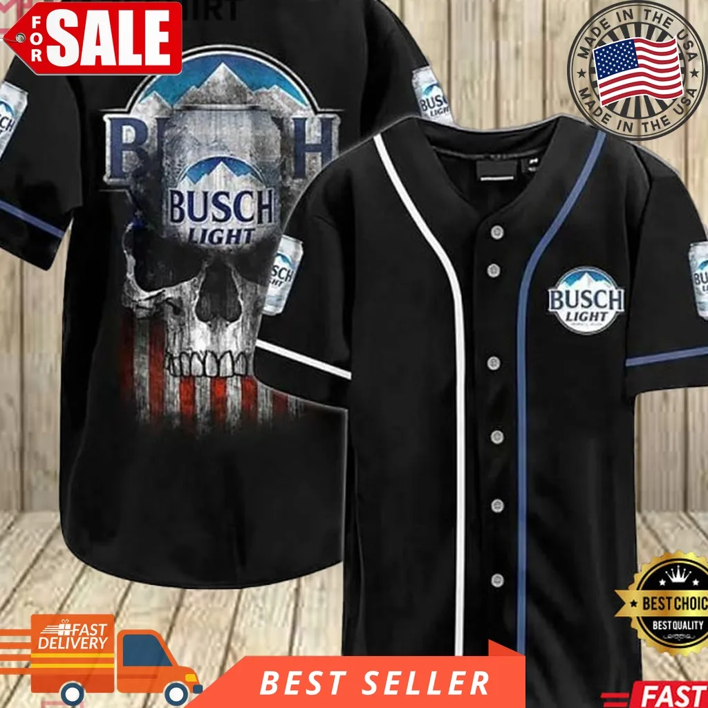 Black Skull Busch Light Baseball Jersey Shirt For Men And Women