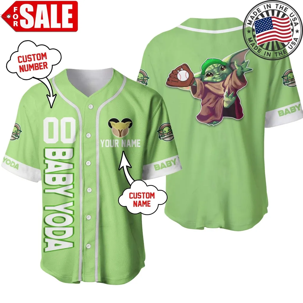 Baby Yoda Green Custom Name Disney Personalized Unisex Cartoon Custom Baseball Jersey Size up S to 4XL Disney Mom Shirt,Dad