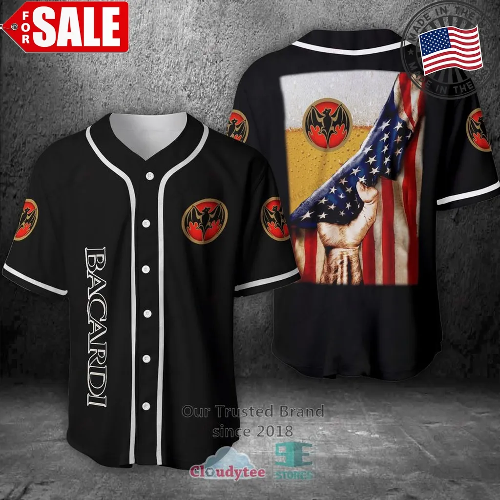 Bacardi Beer United States Flag Black Baseball Jersey Plus Size