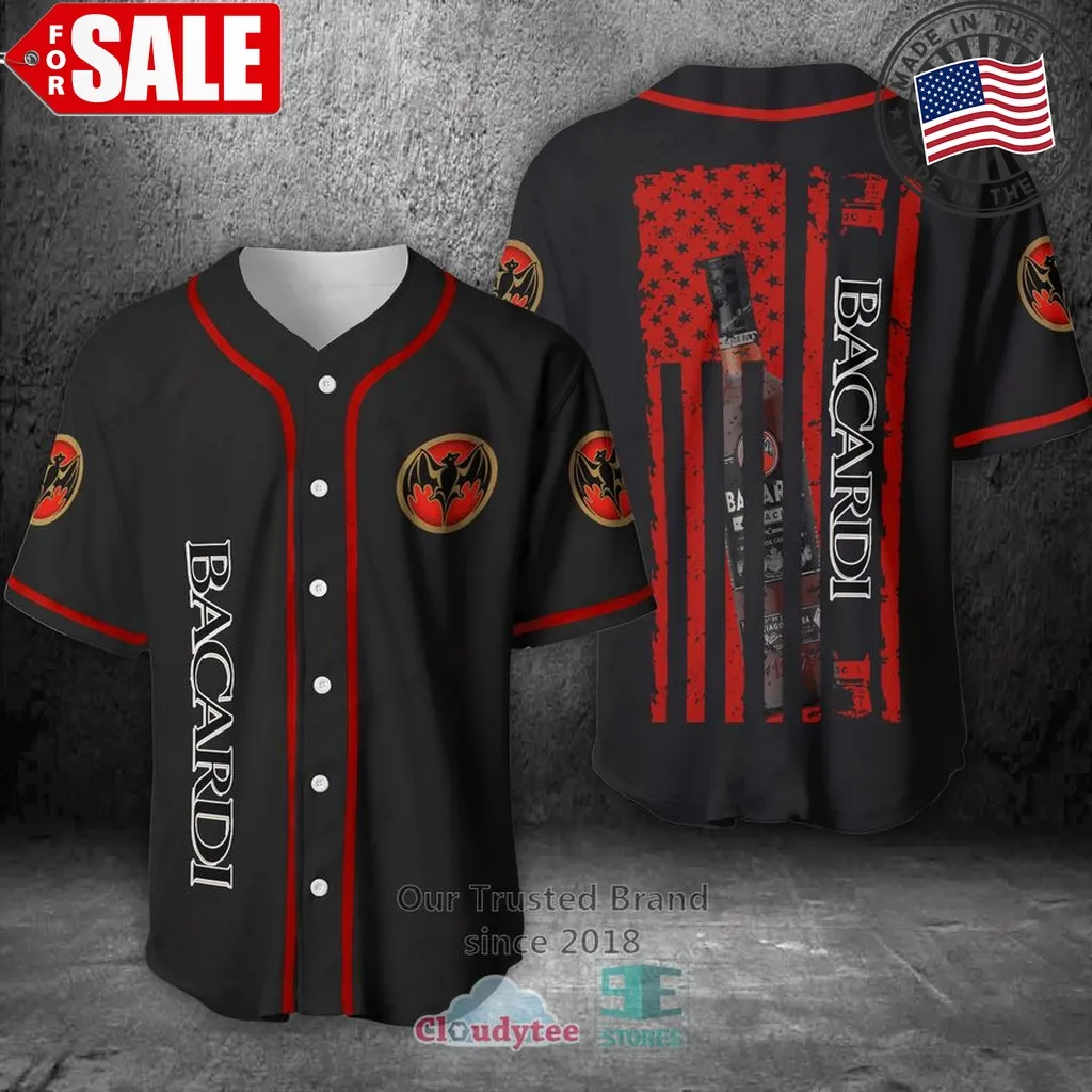 Bacardi United States Flag Black Red Baseball Jersey Size up S to 4XL Trending