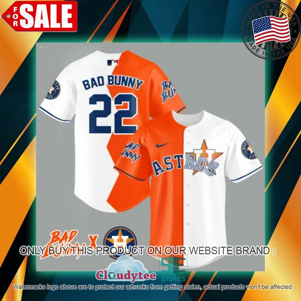 Bad Bunny 22 Houston Astros White Ornage Baseball Jersey Plus Size