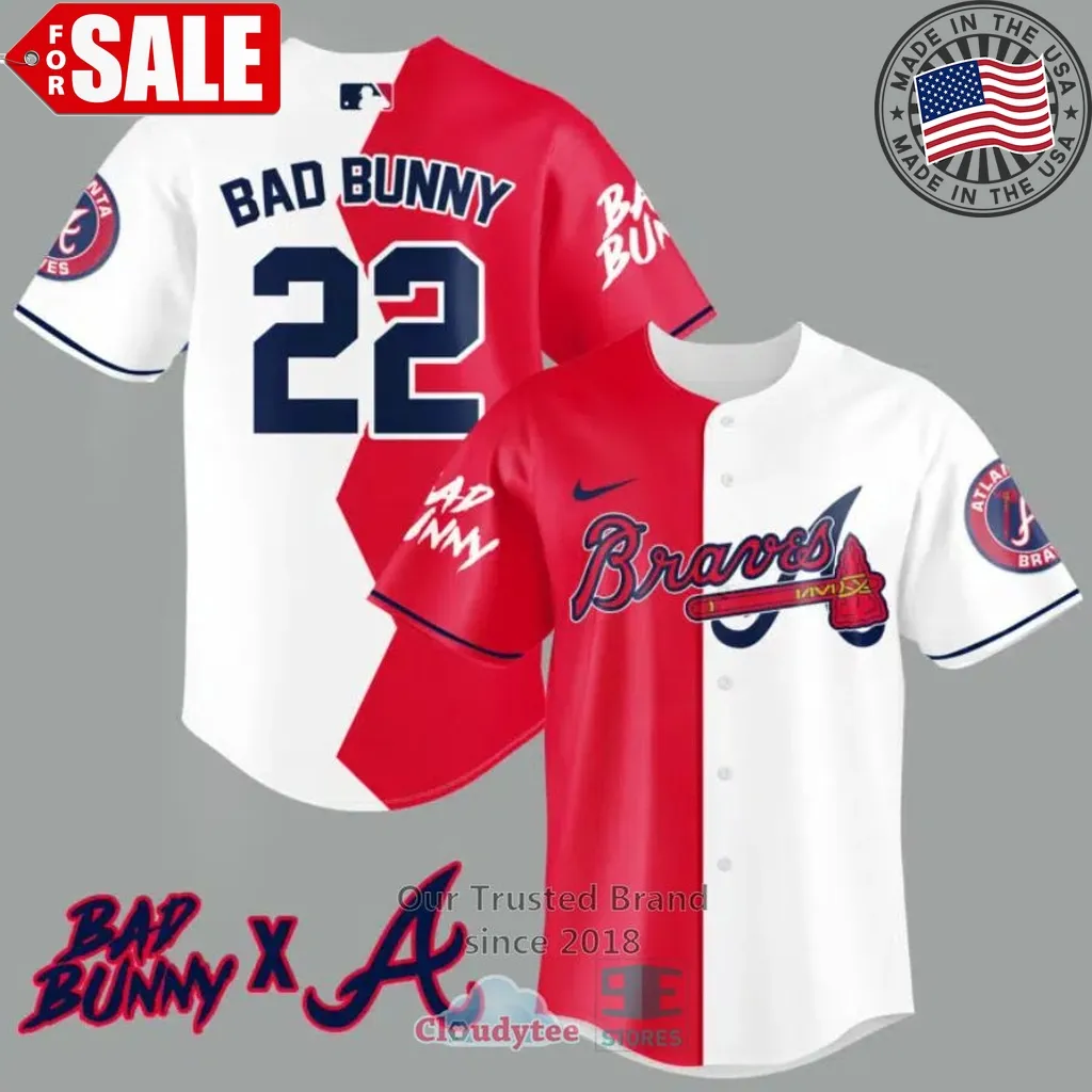Bad Bunny And Atlanta Braves Baseball Jersey Plus Size