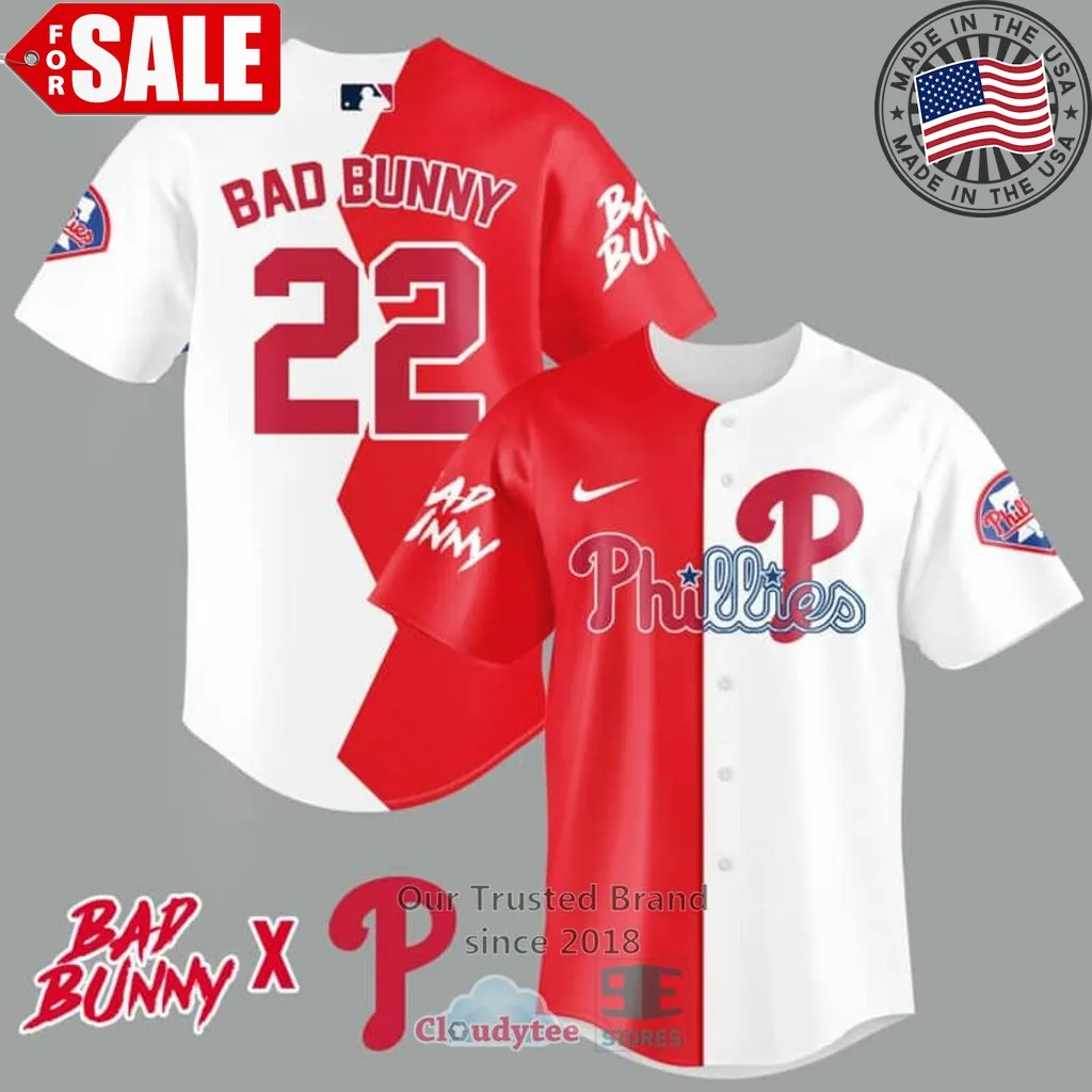 Bad Bunny And Philadelphia Phillies Baseball Jersey Size up S to 4XL Trending