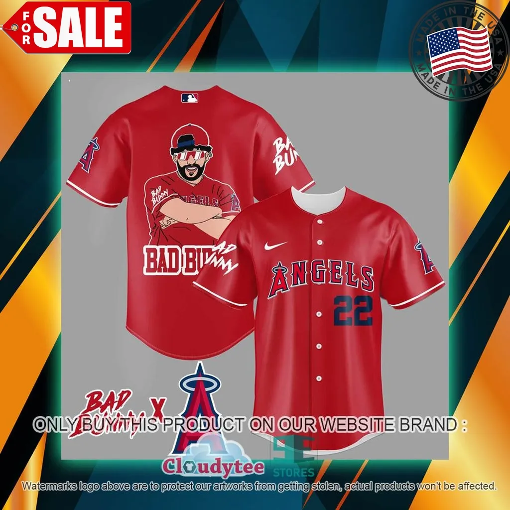 Bad Bunny Los Angeles Angels Of Anaheim Red Baseball Jersey Plus Size