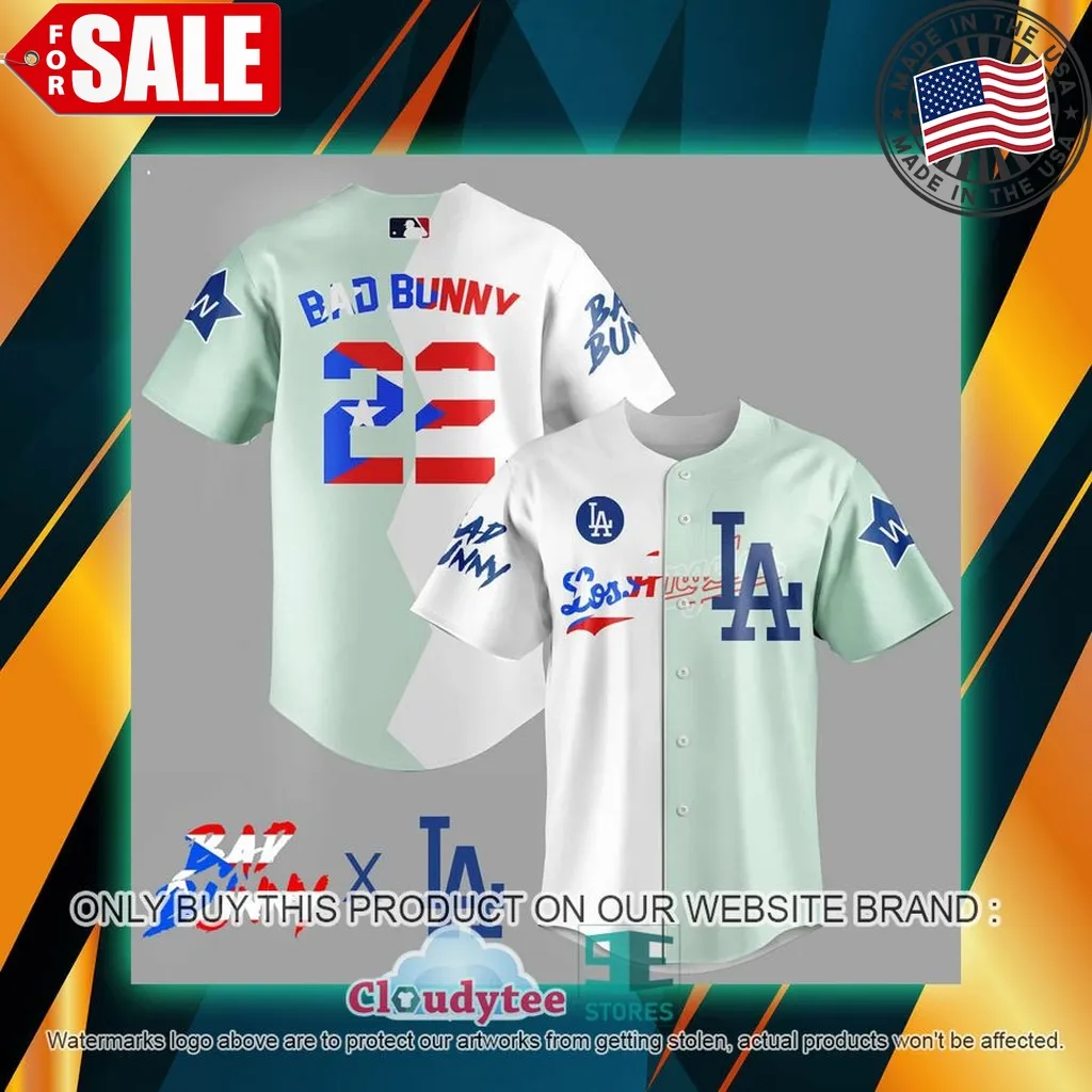 Bad Bunny Los Angeles Dodgers White Green Baseball Jersey Plus