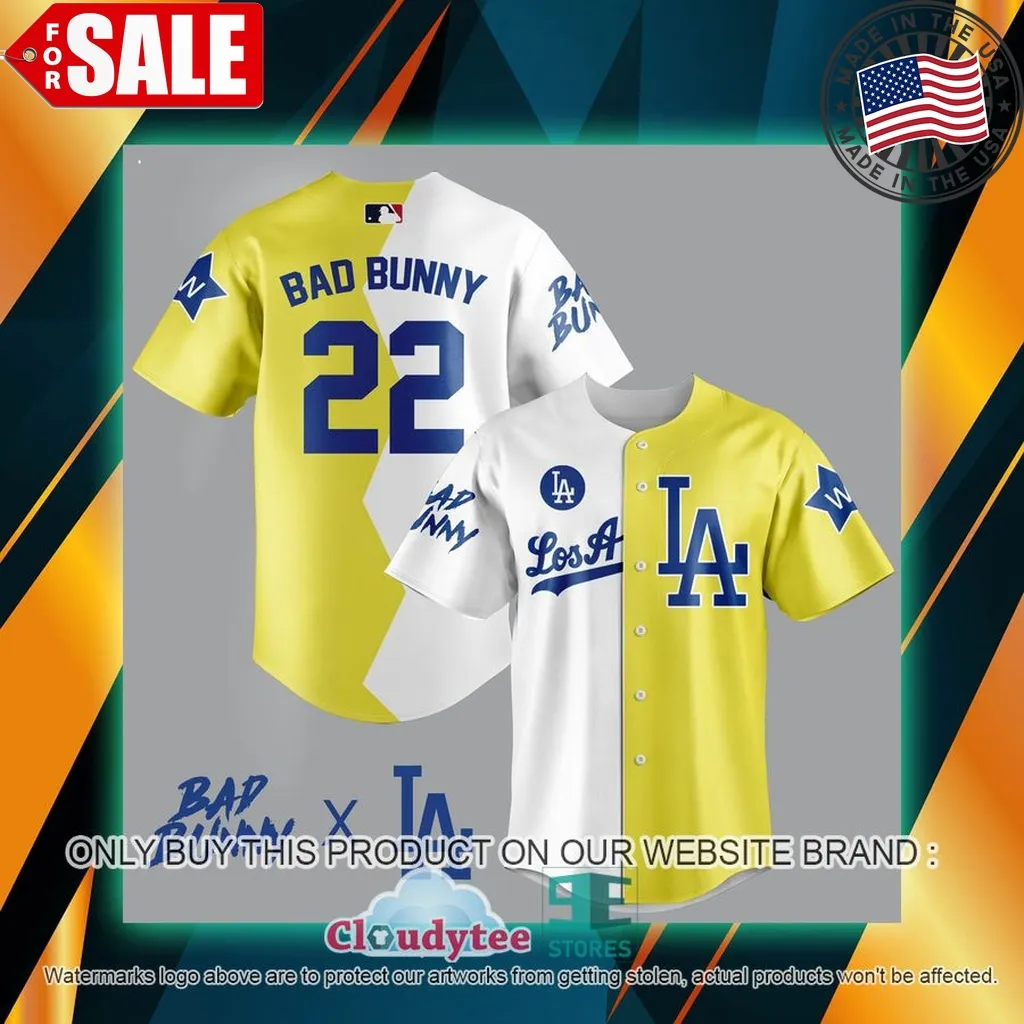 Bad Bunny Los Angeles Dodgers White Yellow Baseball Jersey Unisex Trending