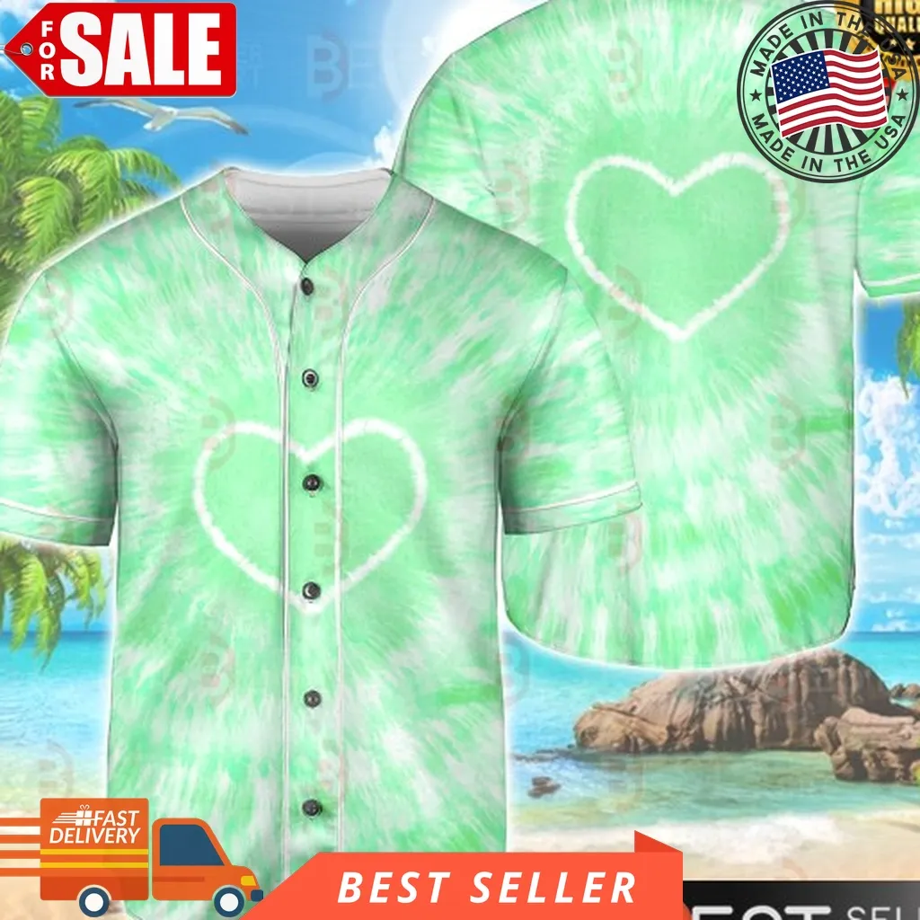 Bad Bunny Rapper Concert Outfit Heart Green Tie Dye Baseball Jersey Tee Plus Size Trending