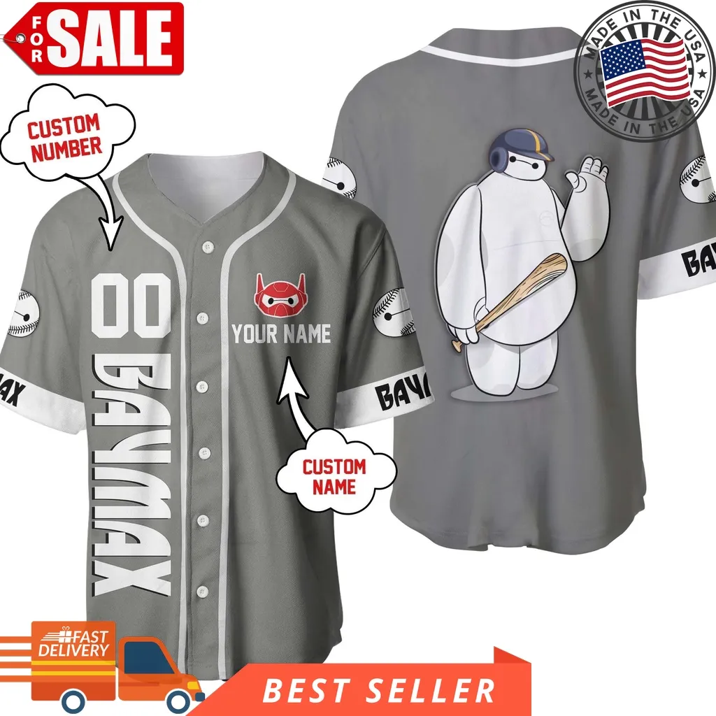 Baymax Big Hero Grey White Disney Cartoon Design Custom Personalized Baseball Jersey Plus Size Disney Mom Shirt,Baseball