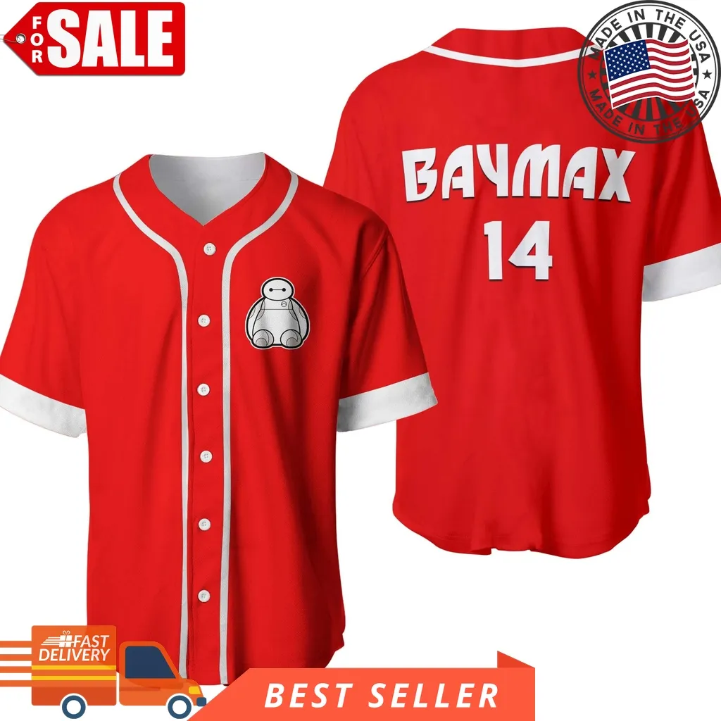 Baymax Red Disney Personalized Unisex Cartoon Custom Baseball Jersey Size up S to 5XL Disney Mom Shirt,Baseball