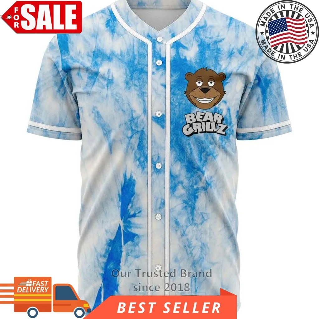 Bear Grillz White Blue Baseball Jersey Unisex Trending