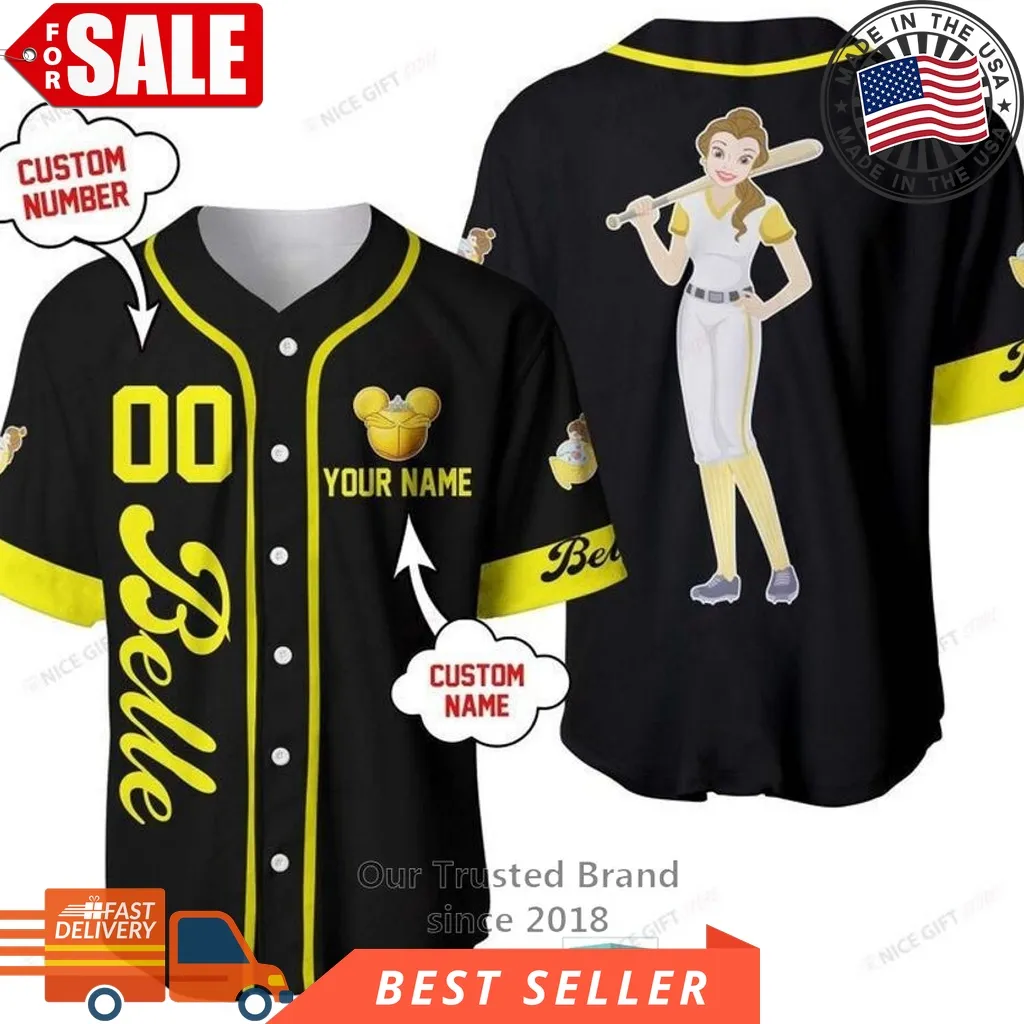 Beauty And The Beast Belle Cartoon Personalized Baseball Jersey Shirt Size up S to 5XL