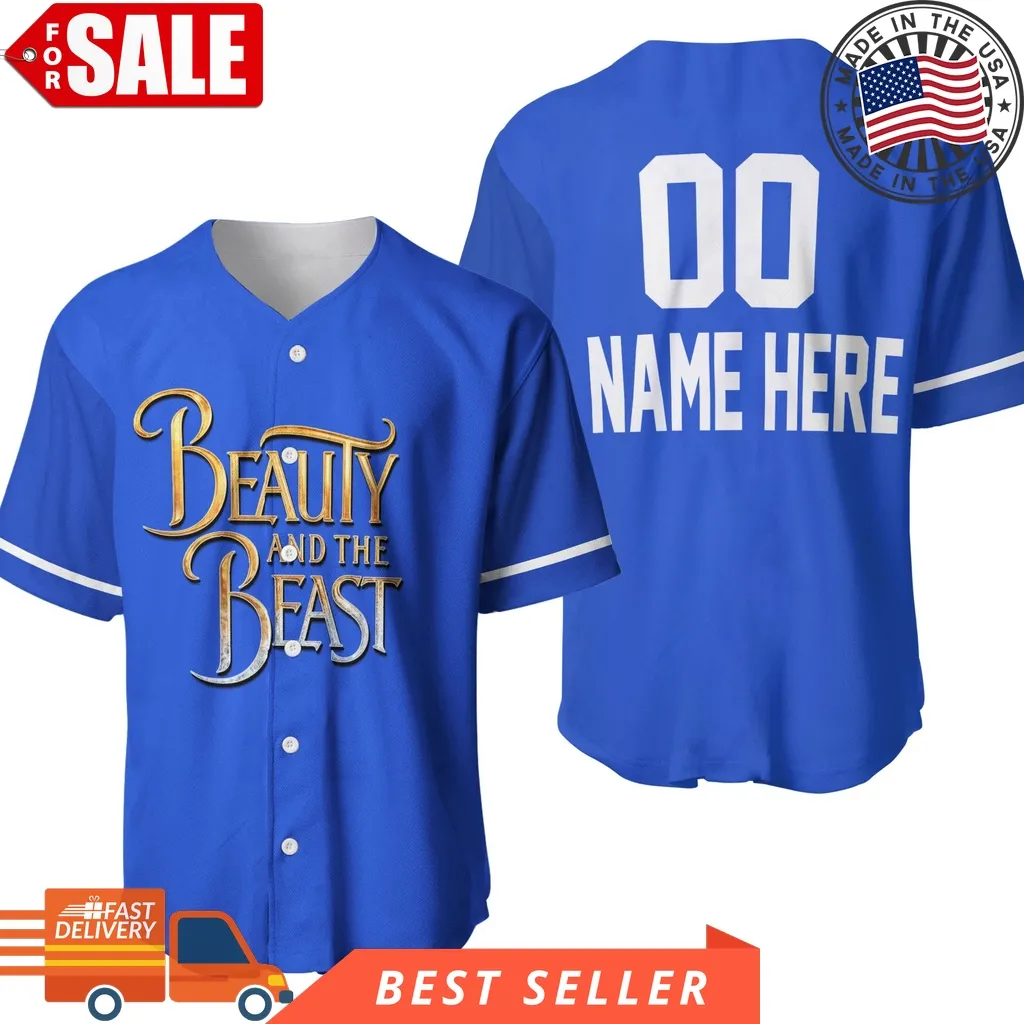 Beauty  The Beast Blue White Disney Cartoon Design Custom Personalized Baseball Jersey Plus Size Disney Mom Shirt