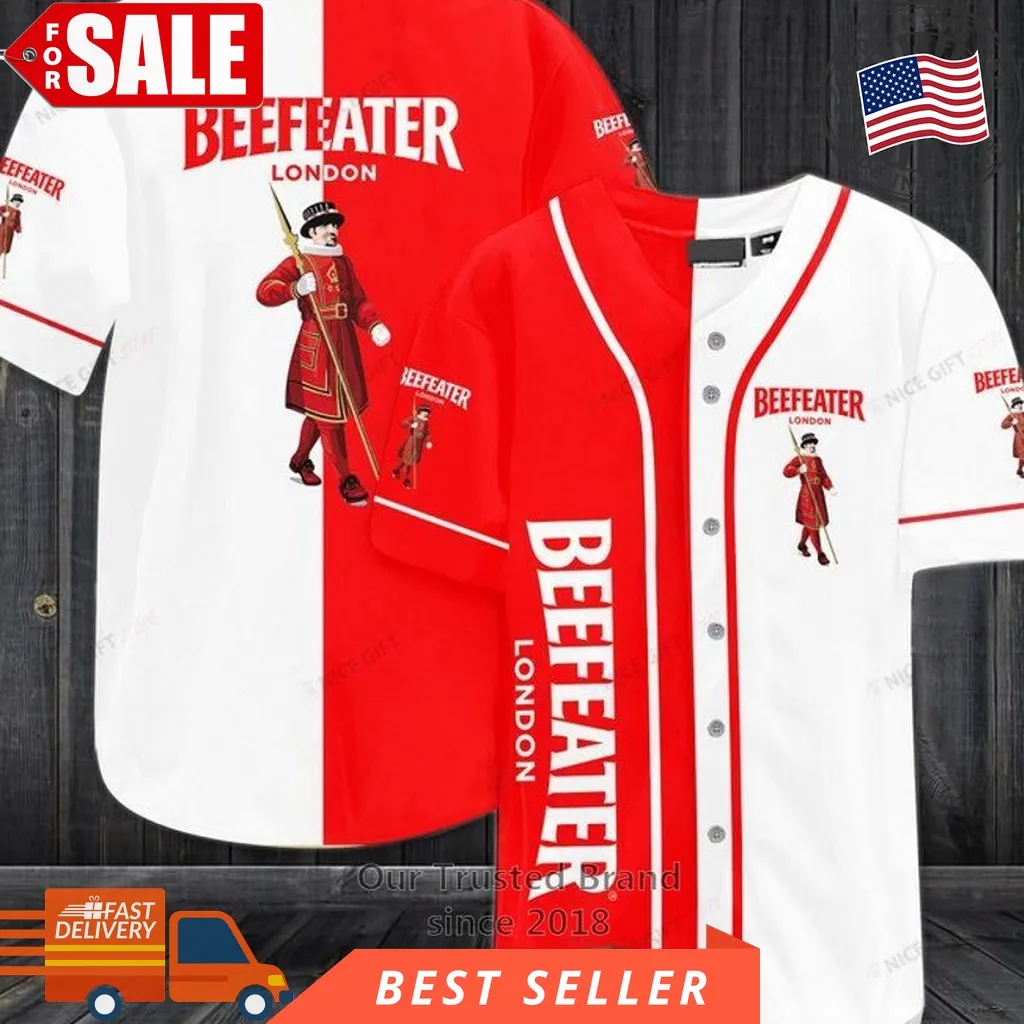 Beefeater London Logo Red White Baseball Jersey Plus Size