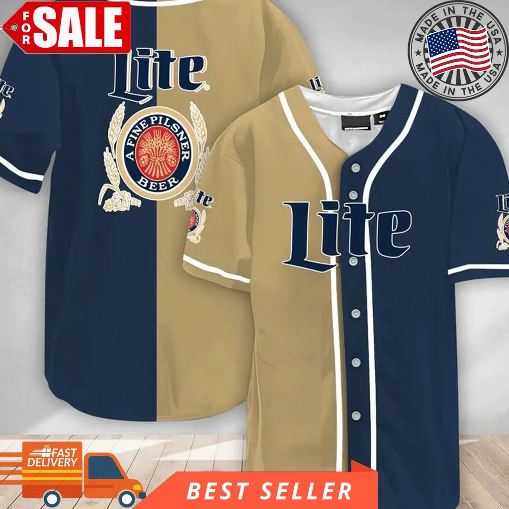 Beige And Navi Split Miller Lite Love Beer Baseball Jersey Plus Size
