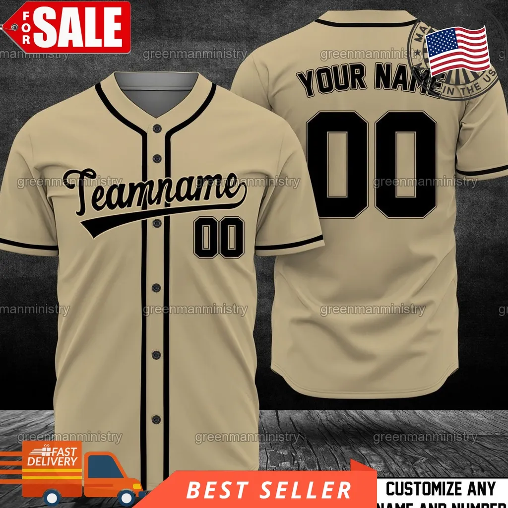 Beige Team Name Baseball Jersey Customize Name And Number Personalize Team Shirt Unisex Trending