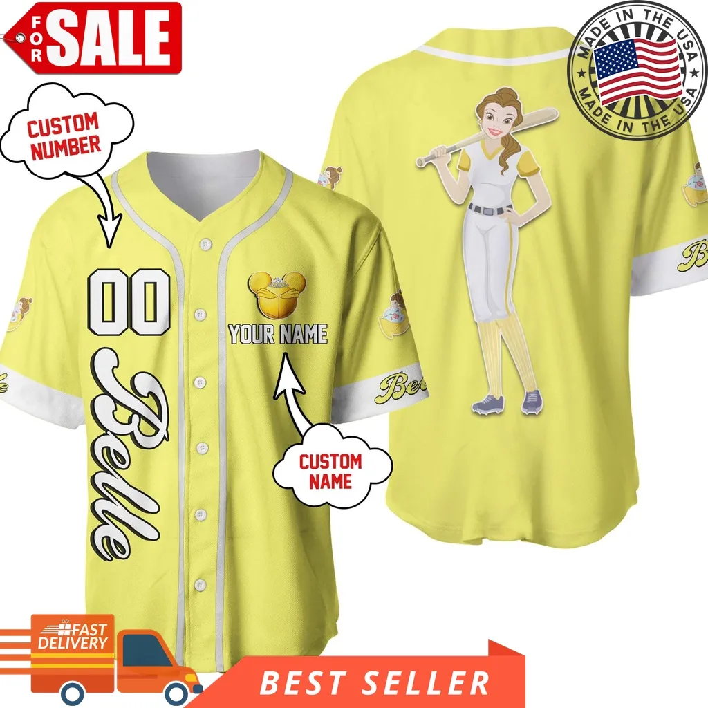 Belle Beauty  The Beast Custom Name Disney Personalized Unisex Cartoon Custom Baseball Jersey Size up S to 5XL Disney Mom Shirt