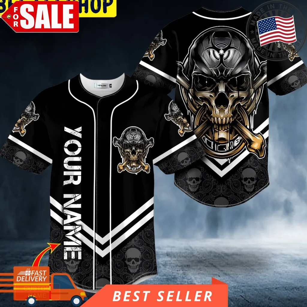 Biohazard Tribal Metal Crossbones Skull Custom Trending Baseball Jersey Plus Size