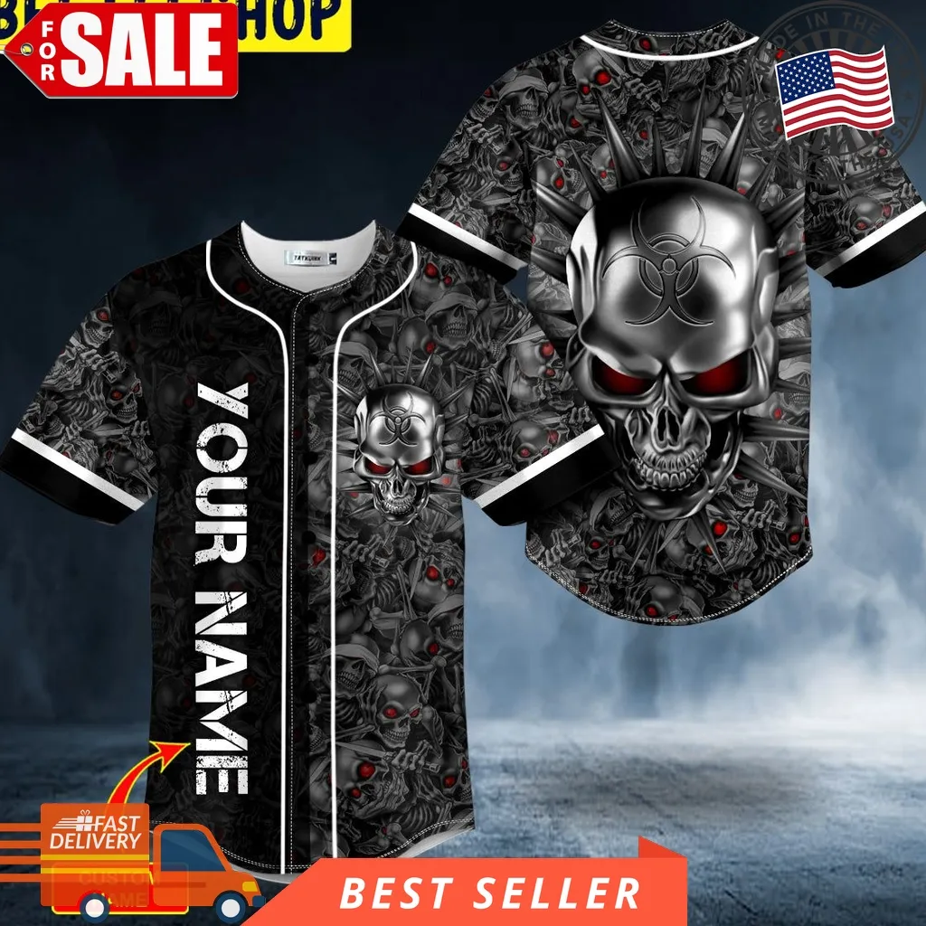 Biohazard Tribal Metal Skull Custom Trending Baseball Jersey Plus Size