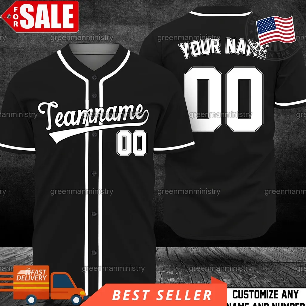Black And White Team Name Baseball Jersey Customize Name And Number Personalize Team Shirt Size up S to 5XL