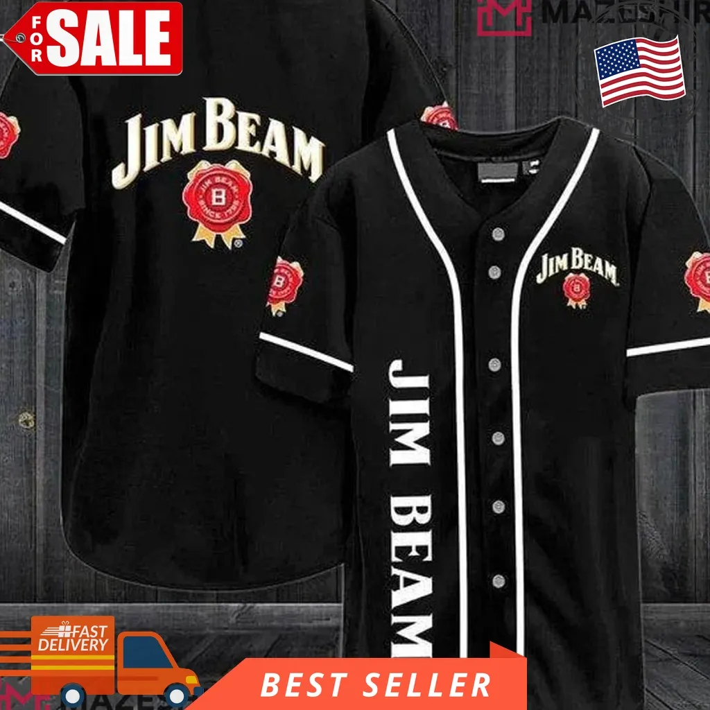 Black Jim Beam Bourbon Whiskey Baseball Jersey Size up S to 5XL