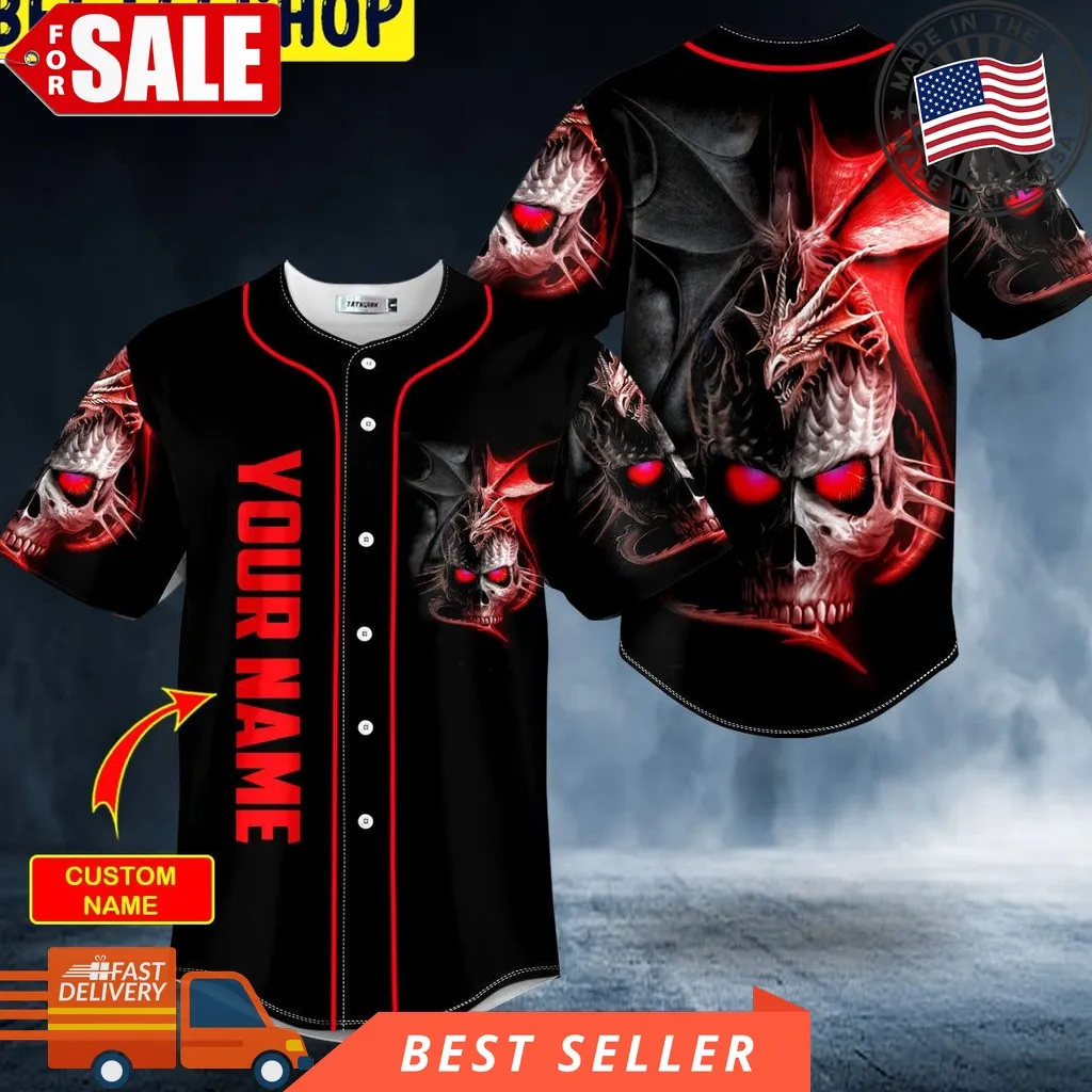 Black Red Dragon King Skull Custom Trending Baseball Jersey Plus Size Dragon,Hiking,Skull