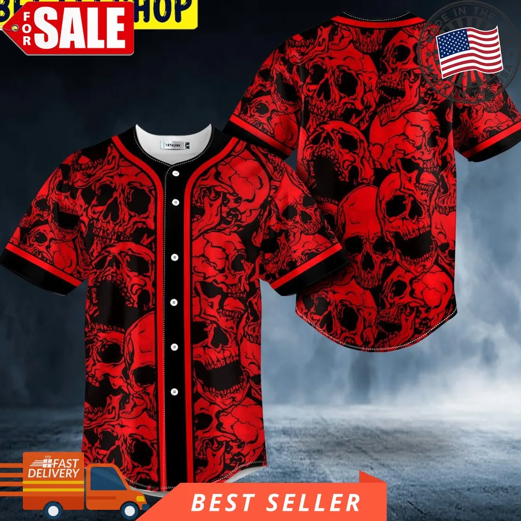 Black Red Scary Skull Trending Baseball Jersey Plus Size Skull,Baseball