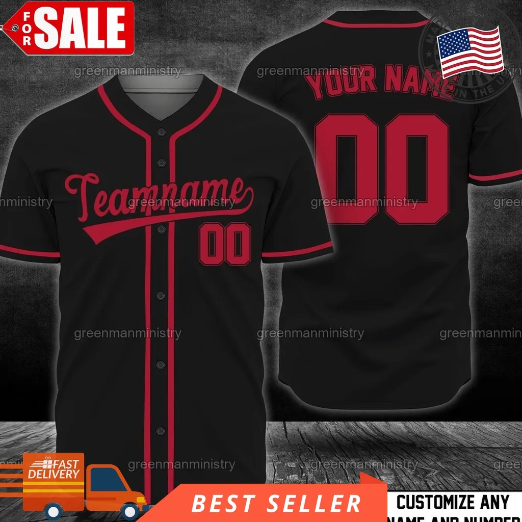 Black Red Team Name Baseball Jersey Customize Name And Number Personalize Team Shirt Unisex
