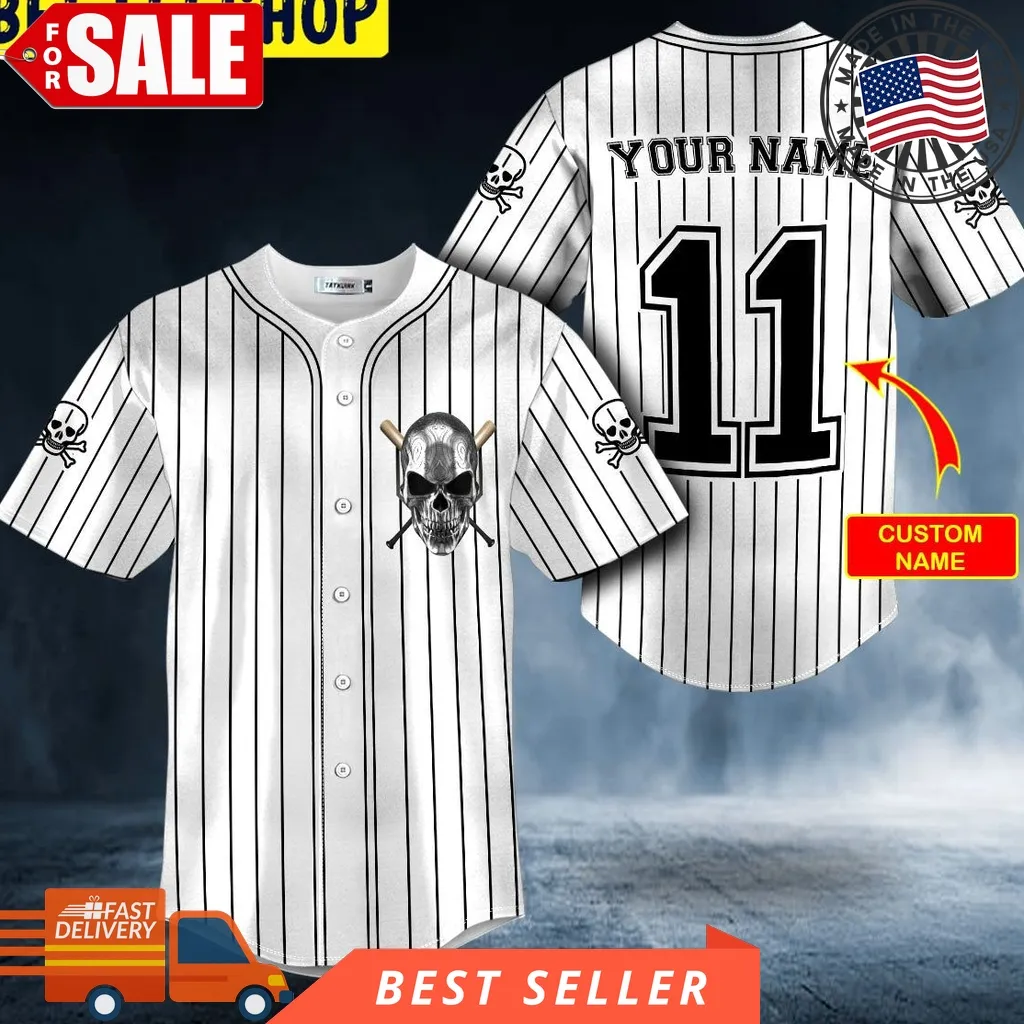 Black Stripes No 11 Metal Skull Custom Trending Baseball Jersey