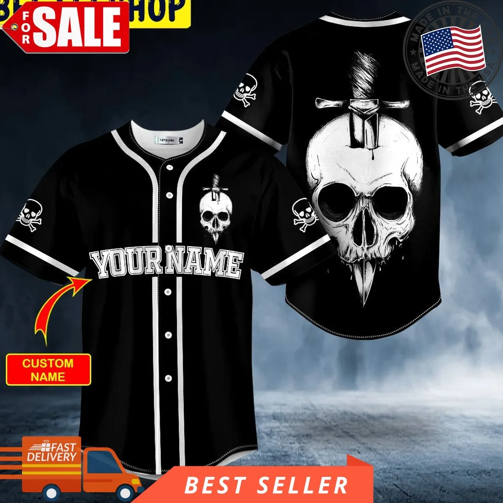 Black White A Knife Through A Skull Custom Trending Baseball Jersey