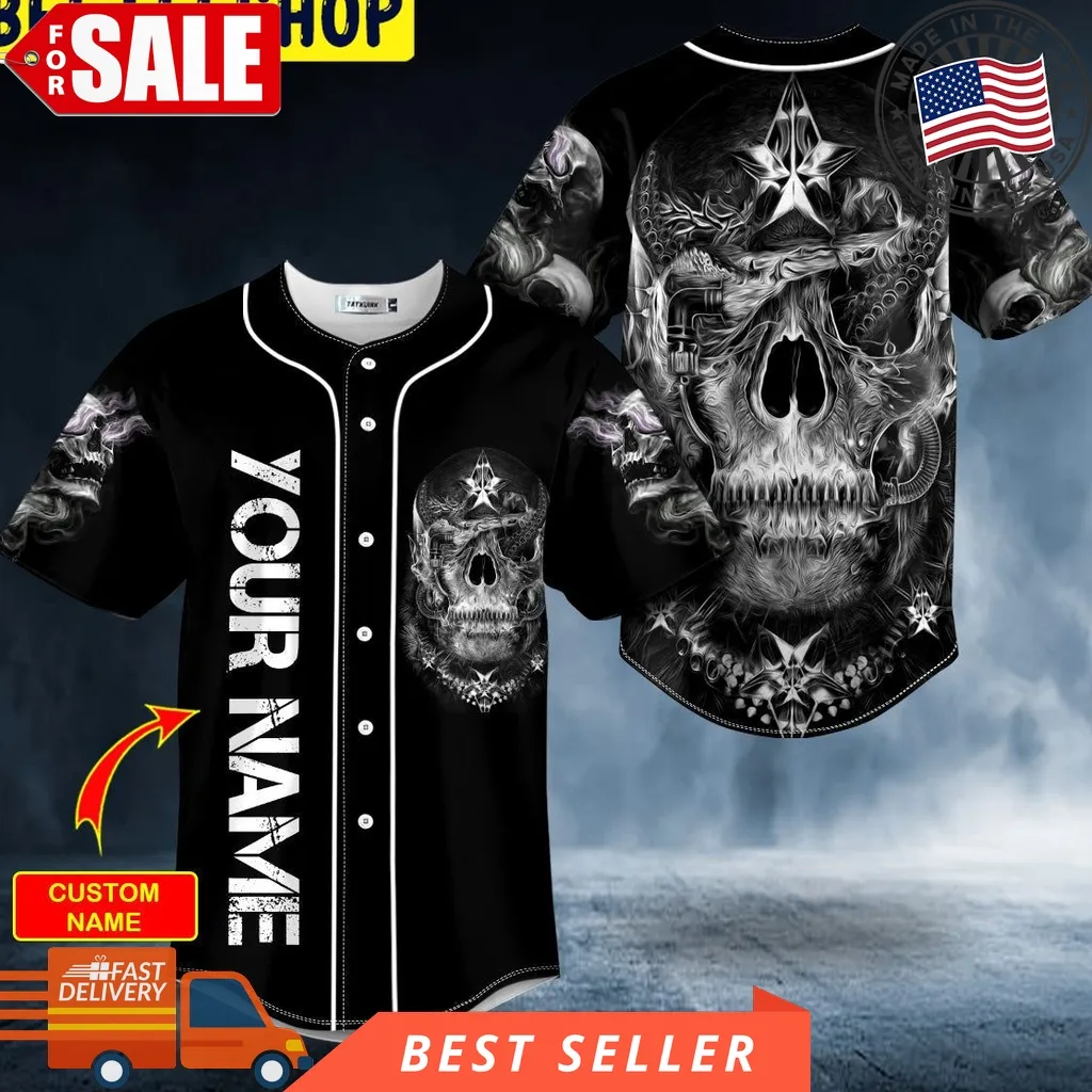 Black White Dragon Fire Skull Custom Trending Baseball Jersey