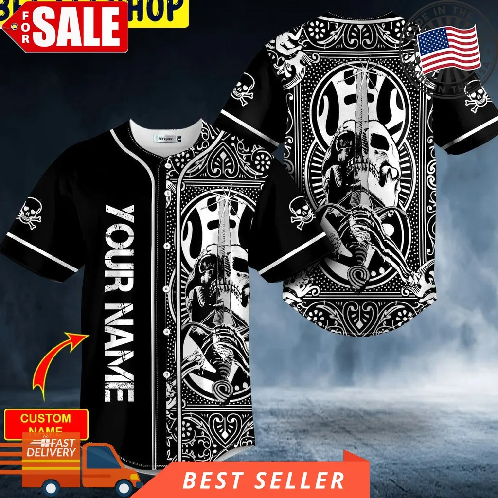 Black White Ray Bones Sword Skull Custom Trending Baseball Jersey