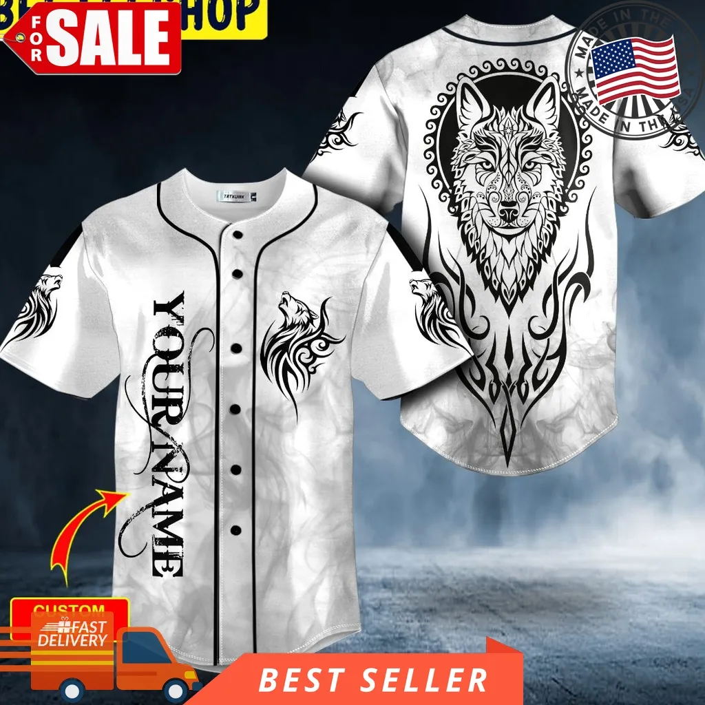 Black White Yinyang Wolf Viking Tattoo Personalized Trending Baseball Jersey