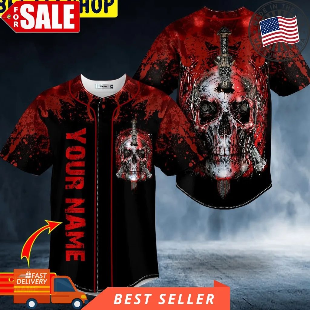 Blood Broken Sword Skull Custom Trending Baseball Jersey