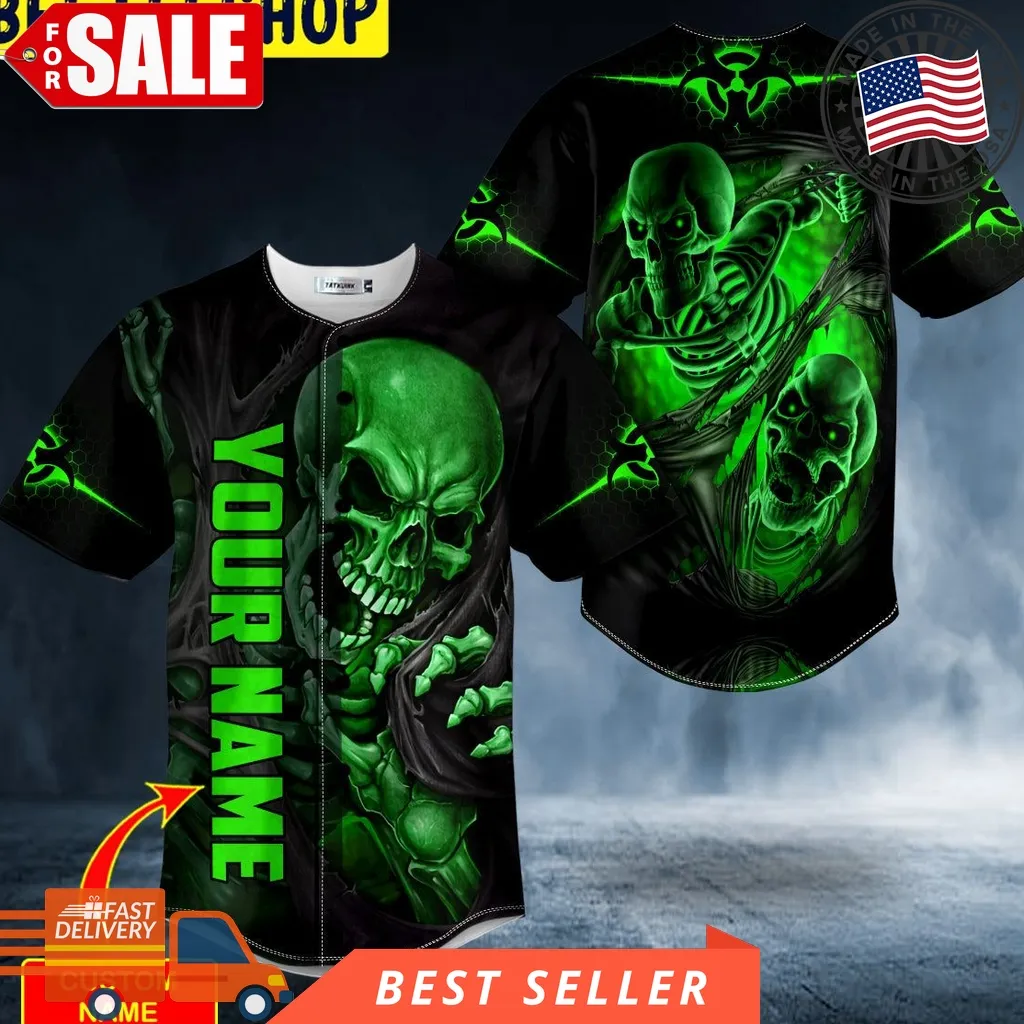 Blood Drip Skeleton Green Skull Custom Trending Baseball Jersey