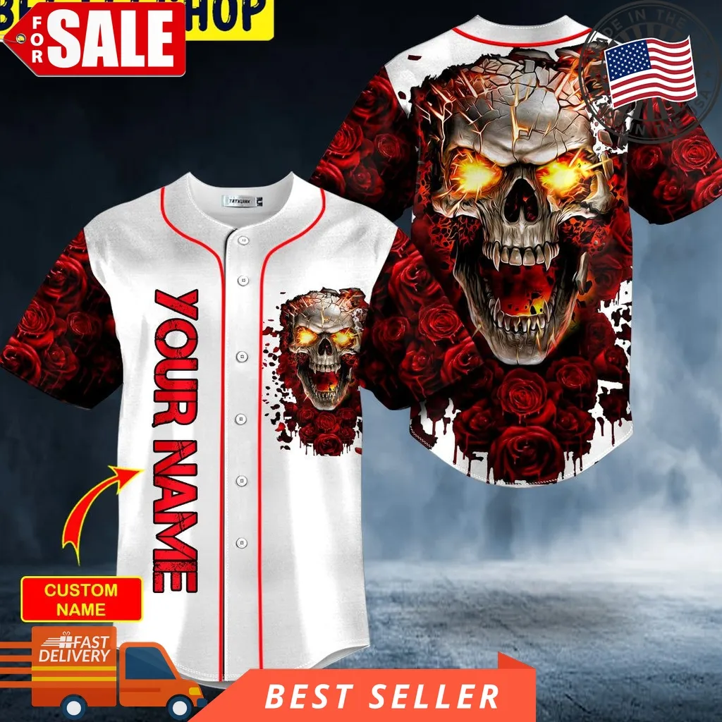 Blood Rose Fire Skull Custom Trending Baseball Jersey
